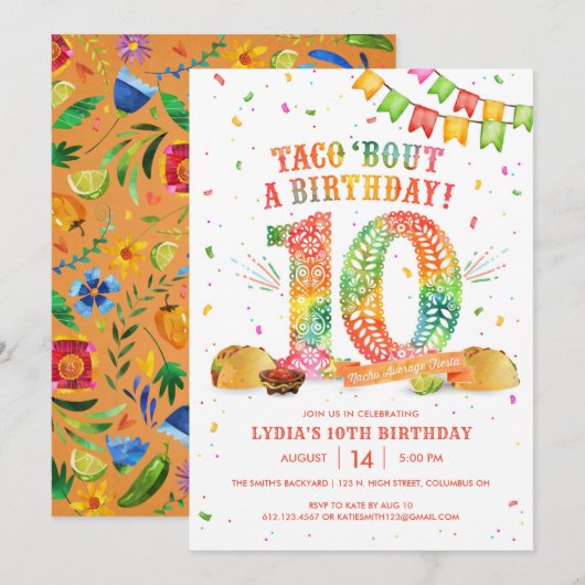 10e verjaardag Fiesta uitnodiging (Voorkant / Achterkant)