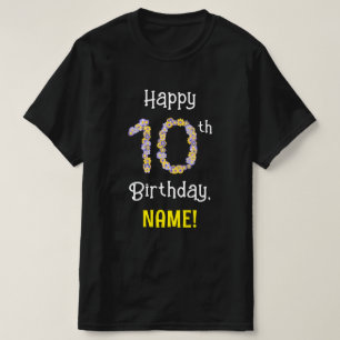 10e verjaardag: Floral Flowers Number "10" + naam T-shirt
