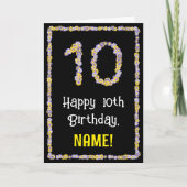 10e verjaardag: Floral Flowers Number, Custom Name Kaart (Voorkant)