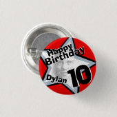 10e verjaardag foto Boys red grijy button/badge Ronde Button 3,2 Cm (Voorkant /achterkant)