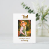 10e verjaardag foto naam datum eenvoudig bruin bei briefkaart (Staand voorkant)