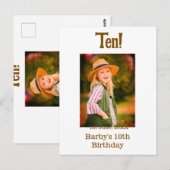 10e verjaardag foto naam datum eenvoudig bruin bei briefkaart (Voorkant / Achterkant)