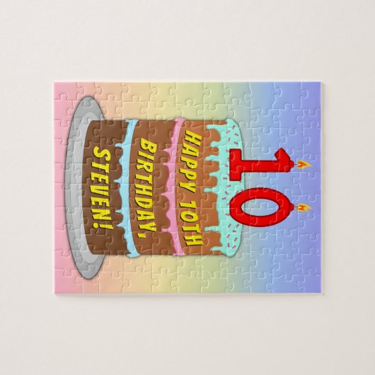 10e verjaardag: Fun Cake and Candles + Custom Name Legpuzzel (Horizontaal)