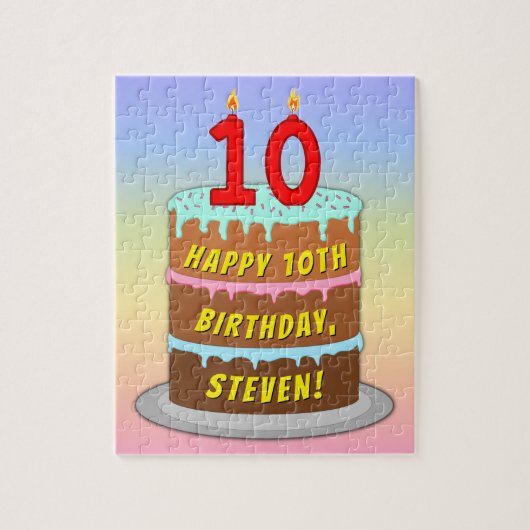 10e verjaardag: Fun Cake and Candles + Custom Name Legpuzzel (Verticaal)