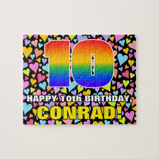 10e verjaardag — Fun, liefhebbende hartvormen + "1 Legpuzzel (Horizontaal)