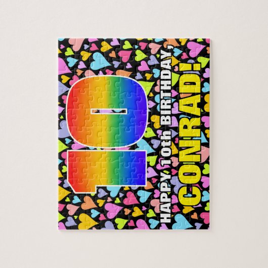 10e verjaardag — Fun, liefhebbende hartvormen + "1 Legpuzzel (Verticaal)