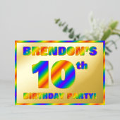 10e verjaardag - Fun, regenboogspectrum "10" Folie Uitnodiging (Staand Voorkant)
