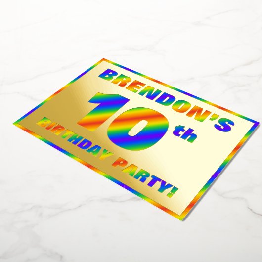 10e verjaardag - Fun, regenboogspectrum "10" Folie Uitnodiging (Gedraaid)
