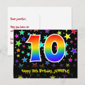 10e verjaardag: Fun Stars Pattern, Rainbow 10, Naa Briefkaart (Voorkant / Achterkant)