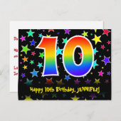 10e verjaardag: Fun sterren patroon, Regenboog 10, Briefkaart (Voorkant / Achterkant)