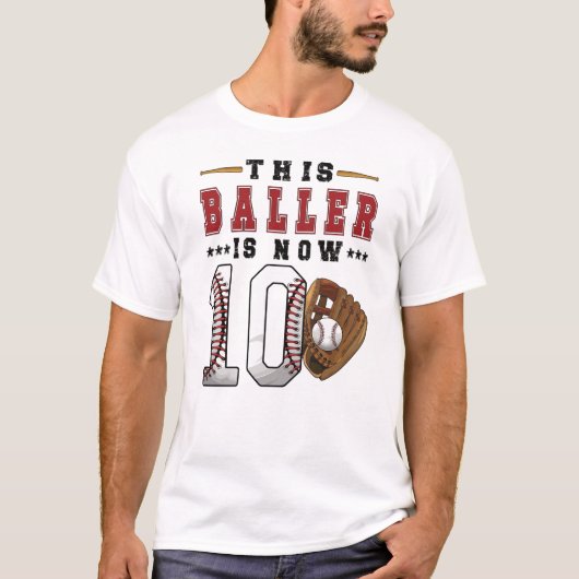 10e verjaardag Gift Baseball Player 10-jarige jong T-shirt (Voorkant)