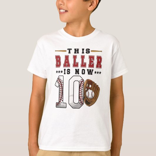 10e verjaardag Gift Baseball Player 10-jarige jong T-shirt (Voorkant)