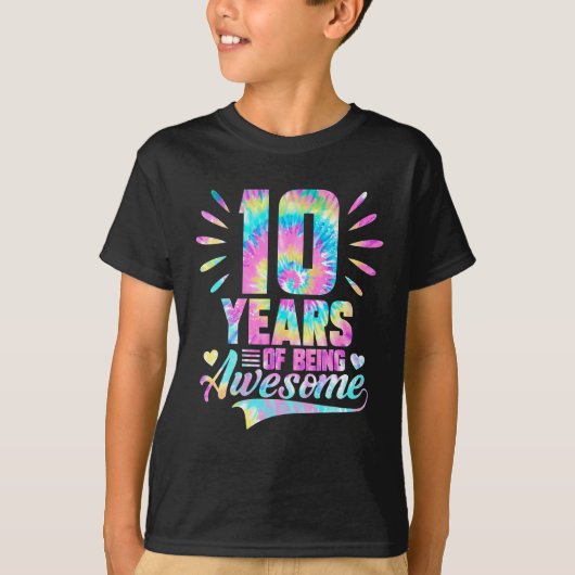 10e verjaardag Gift Idea Time Dye 10 jaar T-shirt (Voorkant)