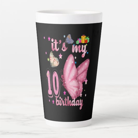 10e verjaardag Girl Butterfly Princess Birthday Latte Mok (Voorkant)