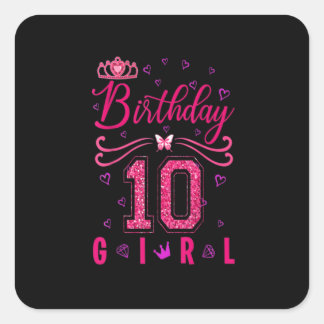 10e verjaardag Girl Cute Crown Butterfly Vierkante Sticker