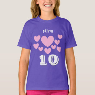 10e verjaardag Girl Pink Hearts Big Number V05 T-shirt