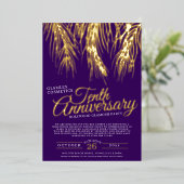 10e verjaardag glamour party gouden paarse palmen folie uitnodiging (Staand Voorkant)