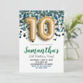 10e verjaardag Gold Confetti Invitation Kaart (Staand voorkant)