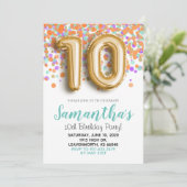 10e Verjaardag Gold Mint Sinaasappel Confetti Uitn Kaart (Staand voorkant)