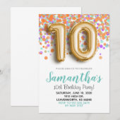 10e Verjaardag Gold Mint Sinaasappel Confetti Uitn Kaart (Voorkant / Achterkant)