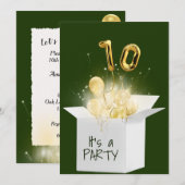 10e verjaardag goudballonnen in witte doos kaart (Voorkant / Achterkant)