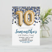 10e verjaardag gouden confetti uitnodiging (Staand voorkant)