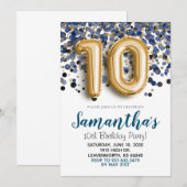 10e verjaardag gouden confetti uitnodiging (Voorkant / Achterkant)