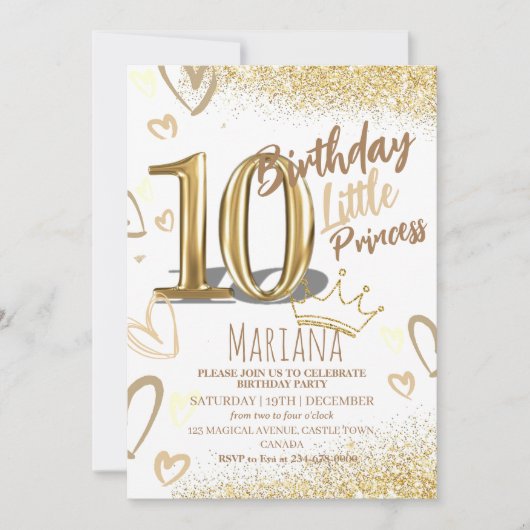 10e verjaardag gouden glitters Glamourfeest Kaart (Voorkant)