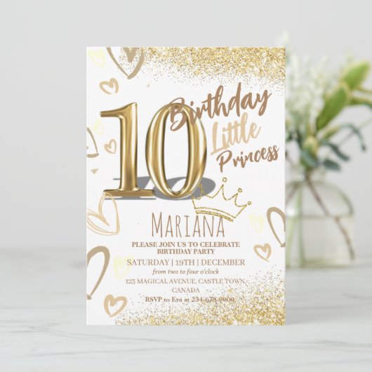 10e verjaardag gouden glitters Glamourfeest Kaart (Staand voorkant)