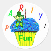 10e verjaardag groene jongen robot en ruimteschip ronde sticker (Voorkant)