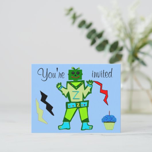 10e verjaardag groene robot Boy and Spaceship Star Kaart (Staand voorkant)