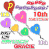 10e verjaardag hart ballonnen gepersonaliseerd vin sticker (Voorkant)