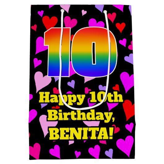 10e verjaardag: Heatpatroon liefhebbend, regenboog Medium Cadeauzakje (Achterkant)