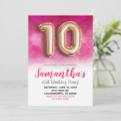 10e verjaardag Hot Pink Uitnodiging (Staand voorkant)