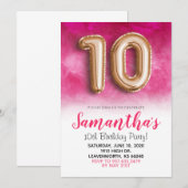 10e verjaardag Hot Pink Uitnodiging (Voorkant / Achterkant)