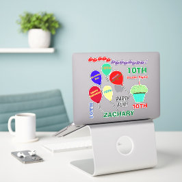 10e verjaardag jongen cupcake ballonnen vinyl sticker