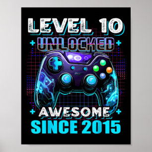 10e Verjaardag Jongen Level 10 Gamer 10 Jaar Video Poster
