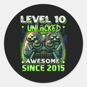 10e Verjaardag Jongen Level 10 Gamer 10 Jaar Video Ronde Sticker