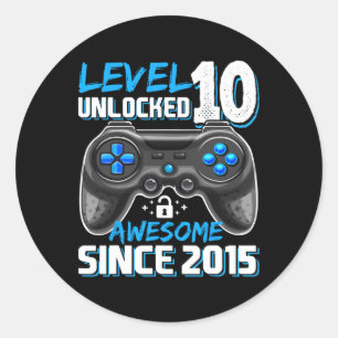 10e Verjaardag Jongen Level 10 Gamer 10 Jaar Video Ronde Sticker
