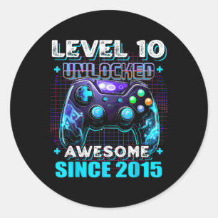 10e Verjaardag Jongen Level 10 Gamer 10 Jaar Video Ronde Sticker
