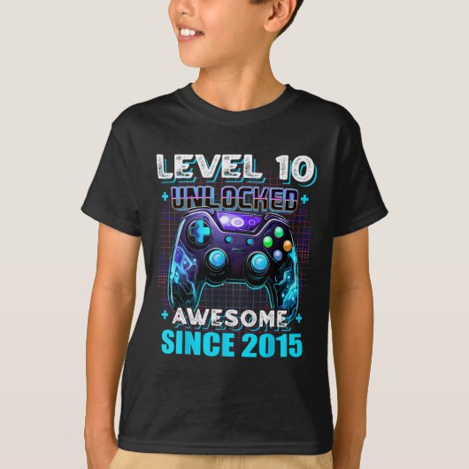 10e Verjaardag Jongen Level 10 Gamer 10 Jaar Video T-shirt (Voorkant)