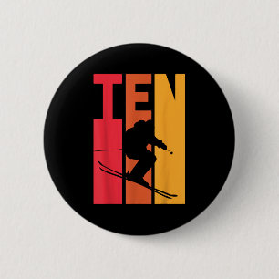 10e verjaardag Jongen Retro Ski Lover Skier 10 jaa Ronde Button 5,7 Cm