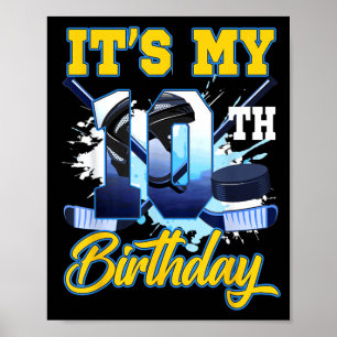 10e verjaardag Jongens 10 jaar ijshockey thema Poster