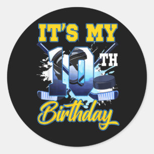 10e verjaardag Jongens 10 jaar ijshockey thema Ronde Sticker