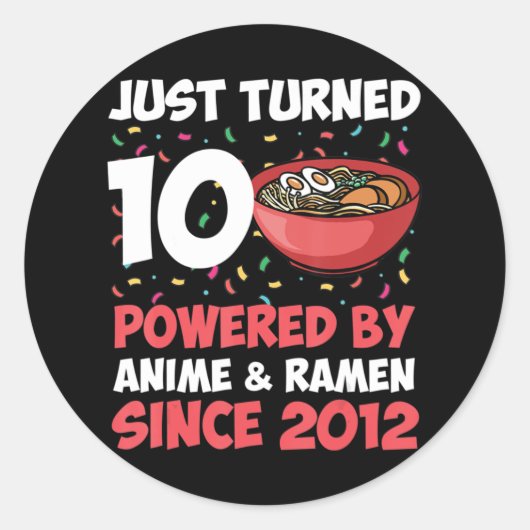 10e verjaardag Kawaii Anime Ramen 10 jaar oud meis Ronde Sticker (Voorkant)