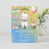 10e verjaardag Kitten Regenboog Feest Kaart (Staand voorkant)