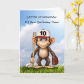 10e verjaardag kleinzoon honkbal aap bat bal kaart (Gele Bloem)
