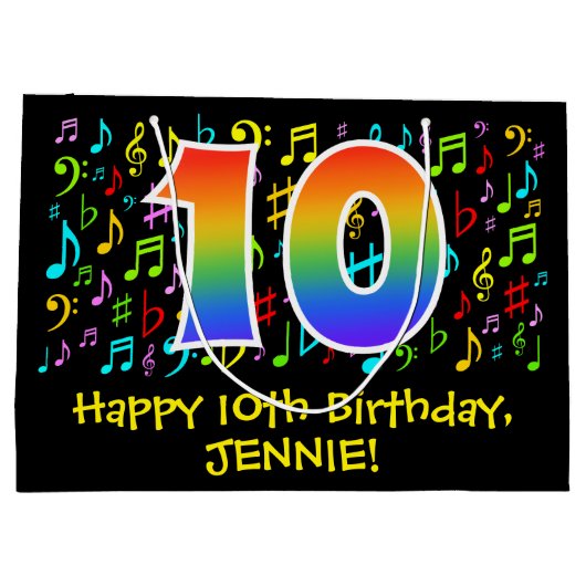 10e verjaardag - Kleurrijke muzieksymbolen, Rainbo Groot Cadeauzakje (Achterkant)