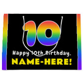 10e verjaardag: kleurrijke regenboog # 10, aangepa groot cadeauzakje (Voorkant)