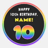 10e verjaardag: kleurrijke regenboog # 10, aangepa ronde sticker (Voorkant)